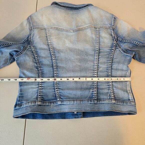 Jessica Simpson Cropped Jean Jacket Women's L Blue Acid Wash - Picture 15 of 16